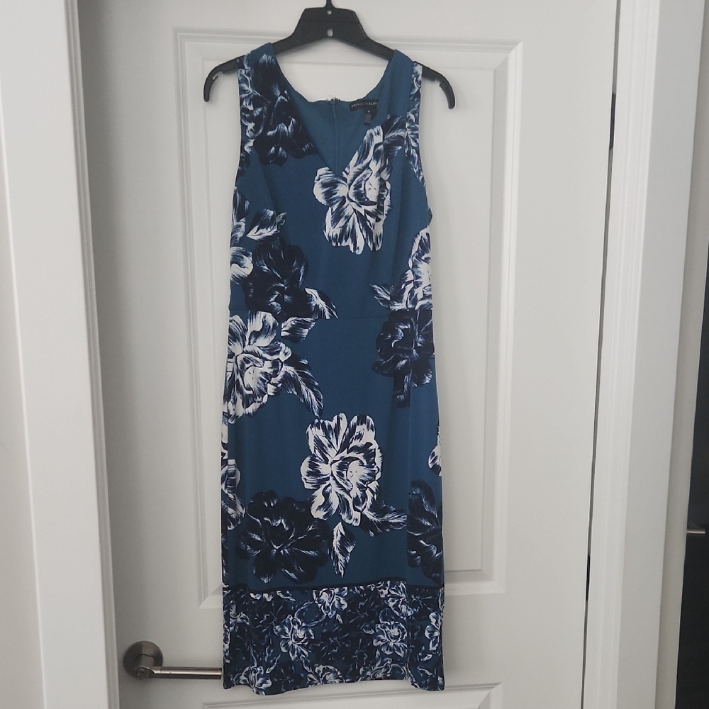 White House Black Market Teal and White Floral Midi Dress
